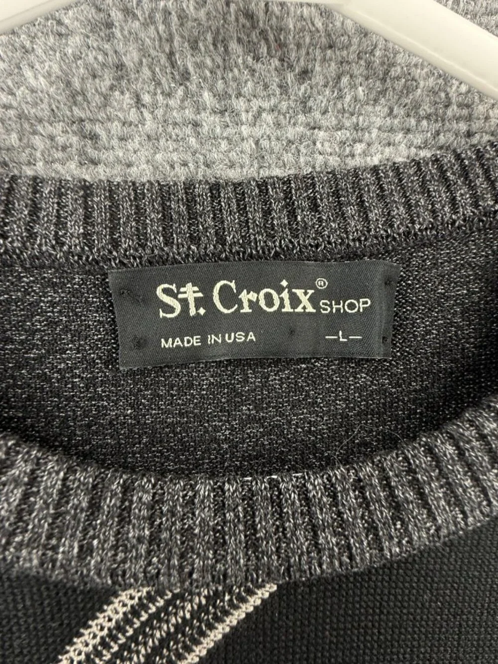 NWOT NOS St. Croix Gray Black Sweater 90s Large USA Cotton Blend Diagonal Stripe